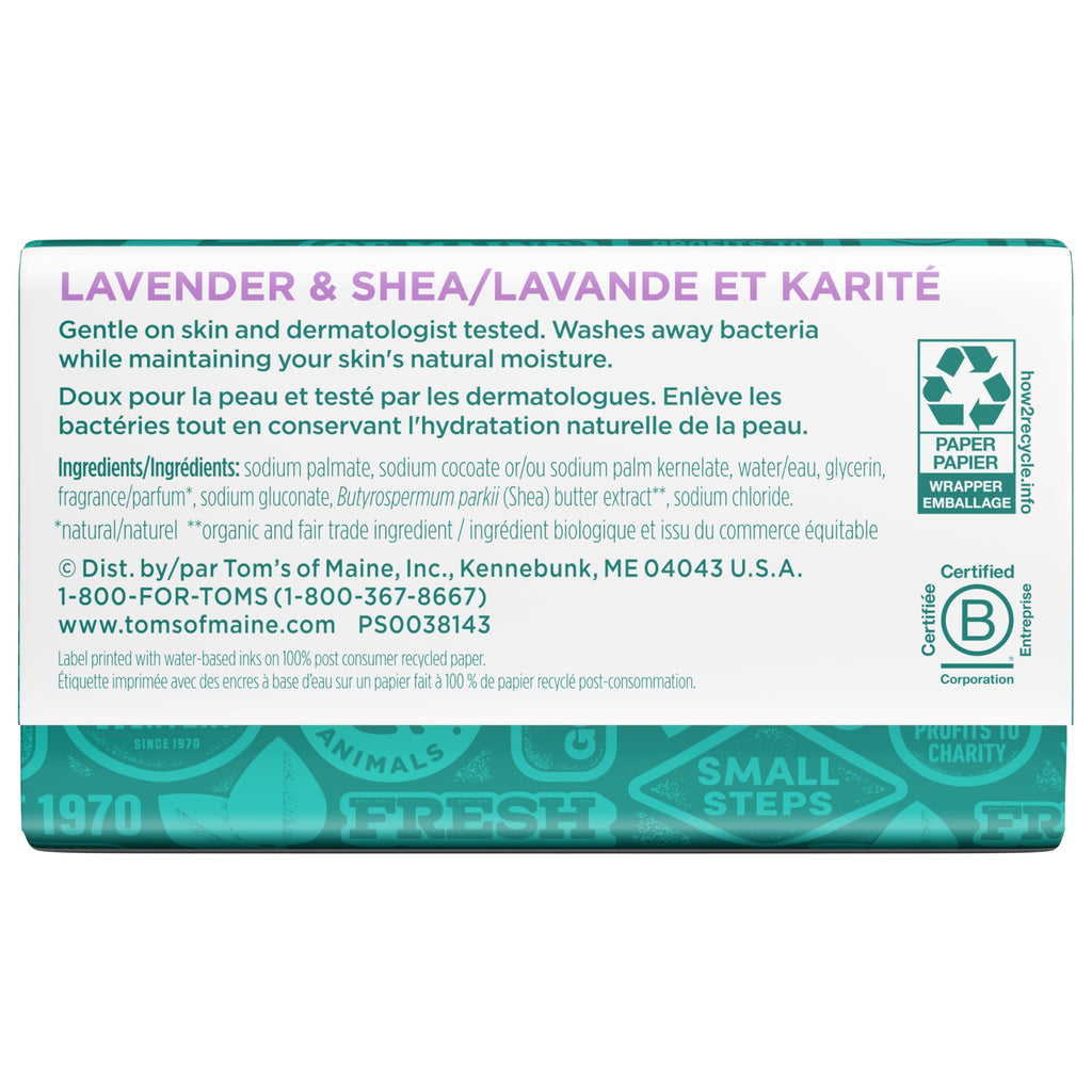 Tom's of Maine Lavender & Shea Natural Beauty Bar Soap – 6-Pack, 5 oz Bars (Packaging May Vary)