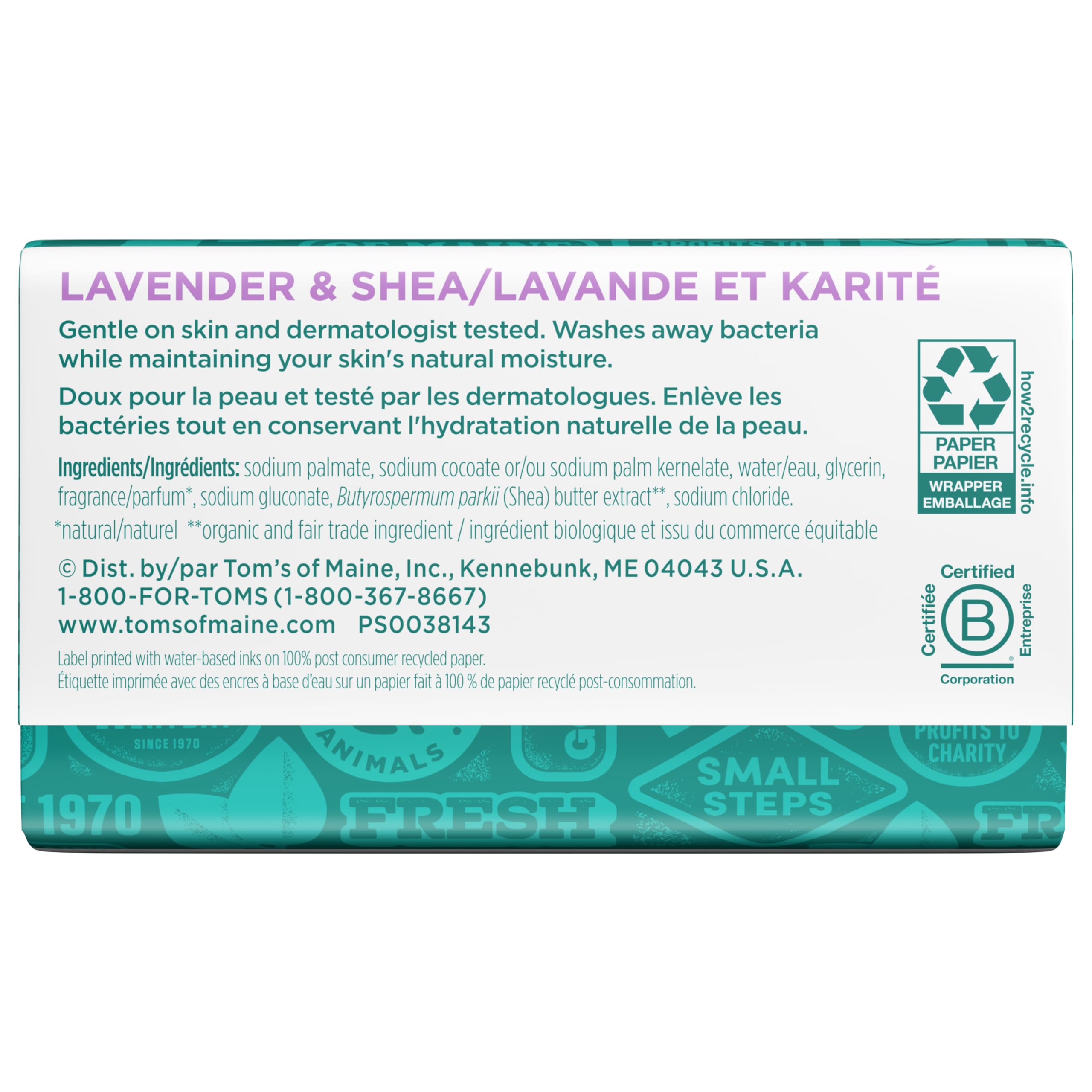 Tom's of Maine Lavender & Shea Natural Beauty Bar Soap – 6-Pack, 5 oz Bars (Packaging May Vary)