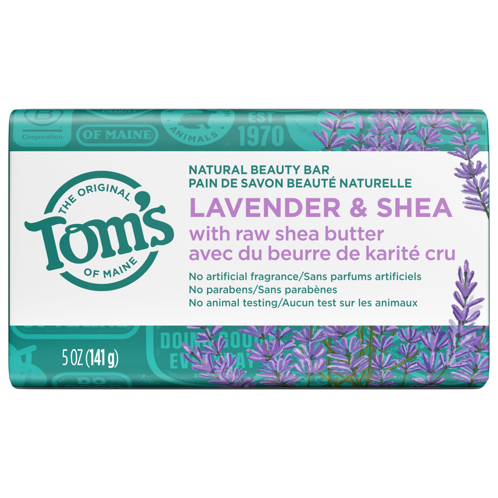 Tom's of Maine Lavender & Shea Natural Beauty Bar Soap – 6-Pack, 5 oz Bars (Packaging May Vary)