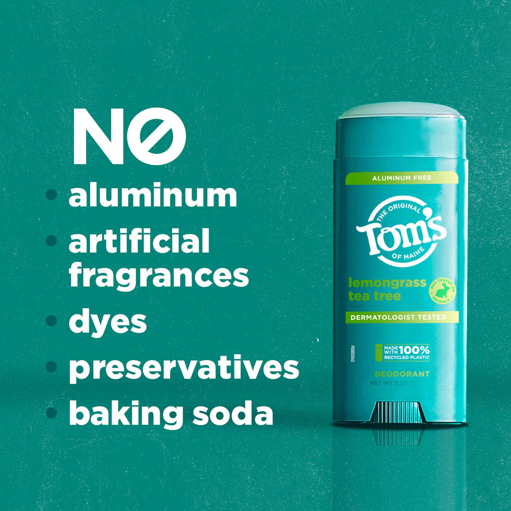 Tom's of Maine Lemongrass Tea Tree Aluminum-Free Deodorant – 2 Pack (3.25 oz)