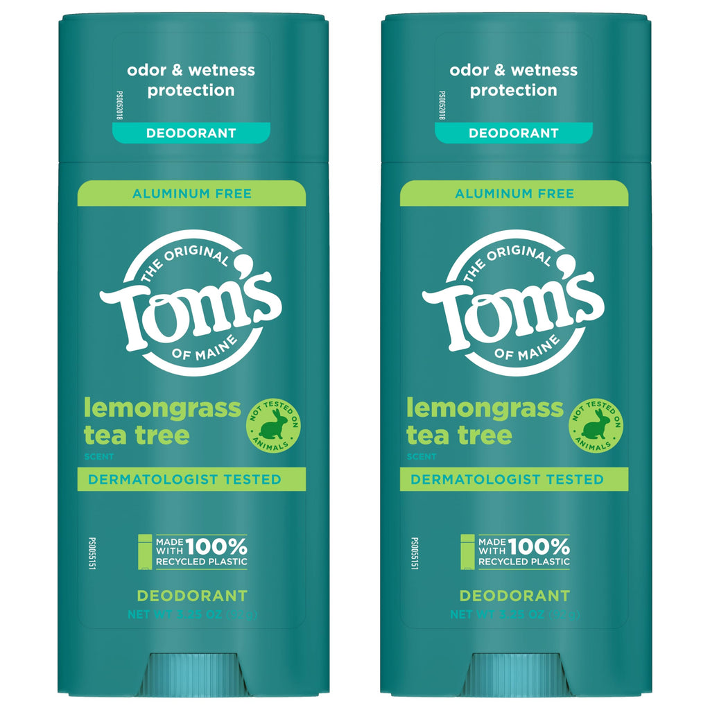 Tom's of Maine Lemongrass Tea Tree Aluminum-Free Deodorant – 2 Pack (3.25 oz)