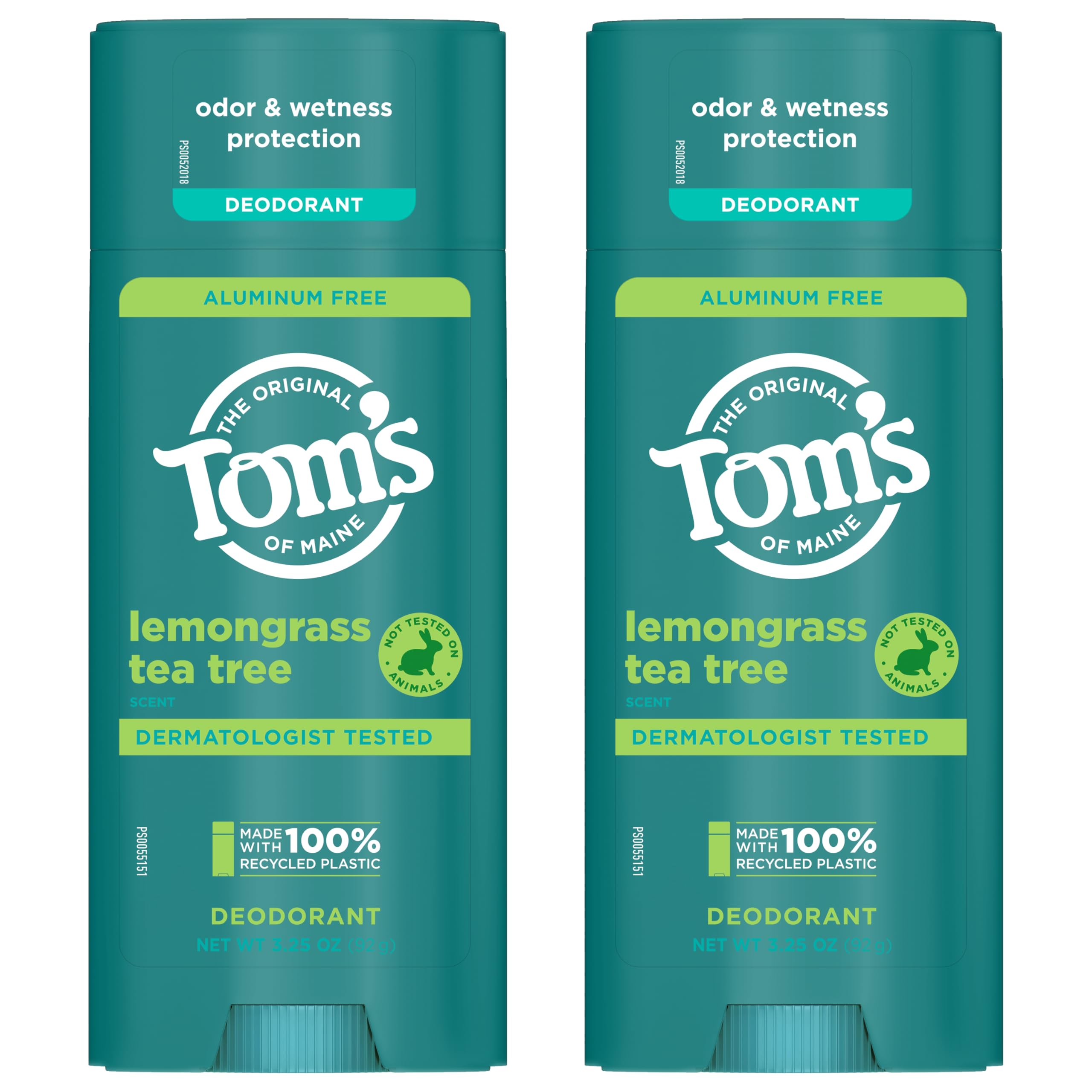 Tom's of Maine Lemongrass Tea Tree Aluminum-Free Deodorant – 2 Pack (3.25 oz)