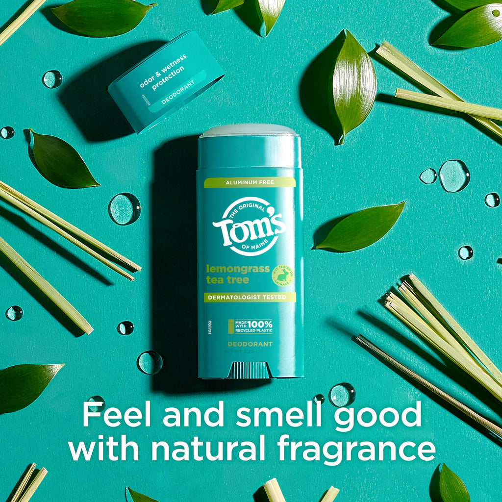 Tom's of Maine Lemongrass Tea Tree Aluminum-Free Deodorant for Women & Men | Clear Application | Odor & Wetness Protection | 3.25 oz