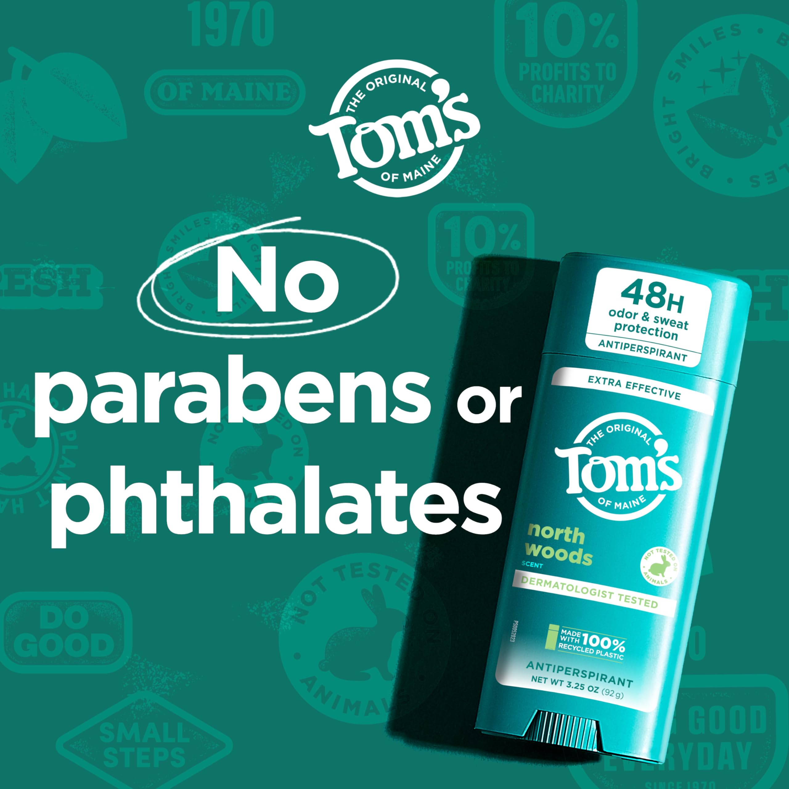 Tom's of Maine North Woods Antiperspirant Deodorant – 48H Odor & Sweat Protection, Patchouli & Lavender, 3.25 oz 2-Pack
