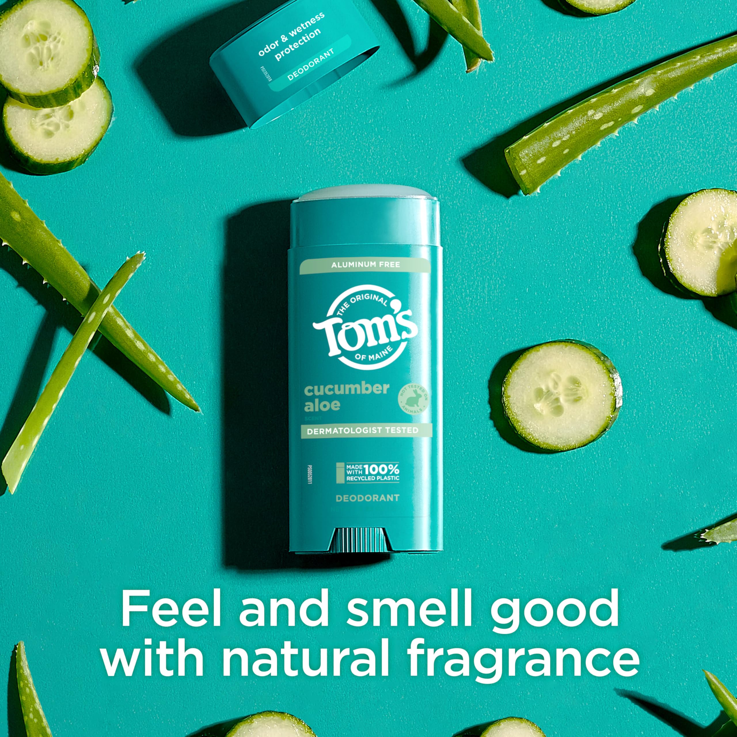 Tom's of Maine Cucumber Aloe Aluminum-Free Natural Deodorant – Goes on Clear | Odor & Wetness Protection | 3.25 oz (2 Pack)