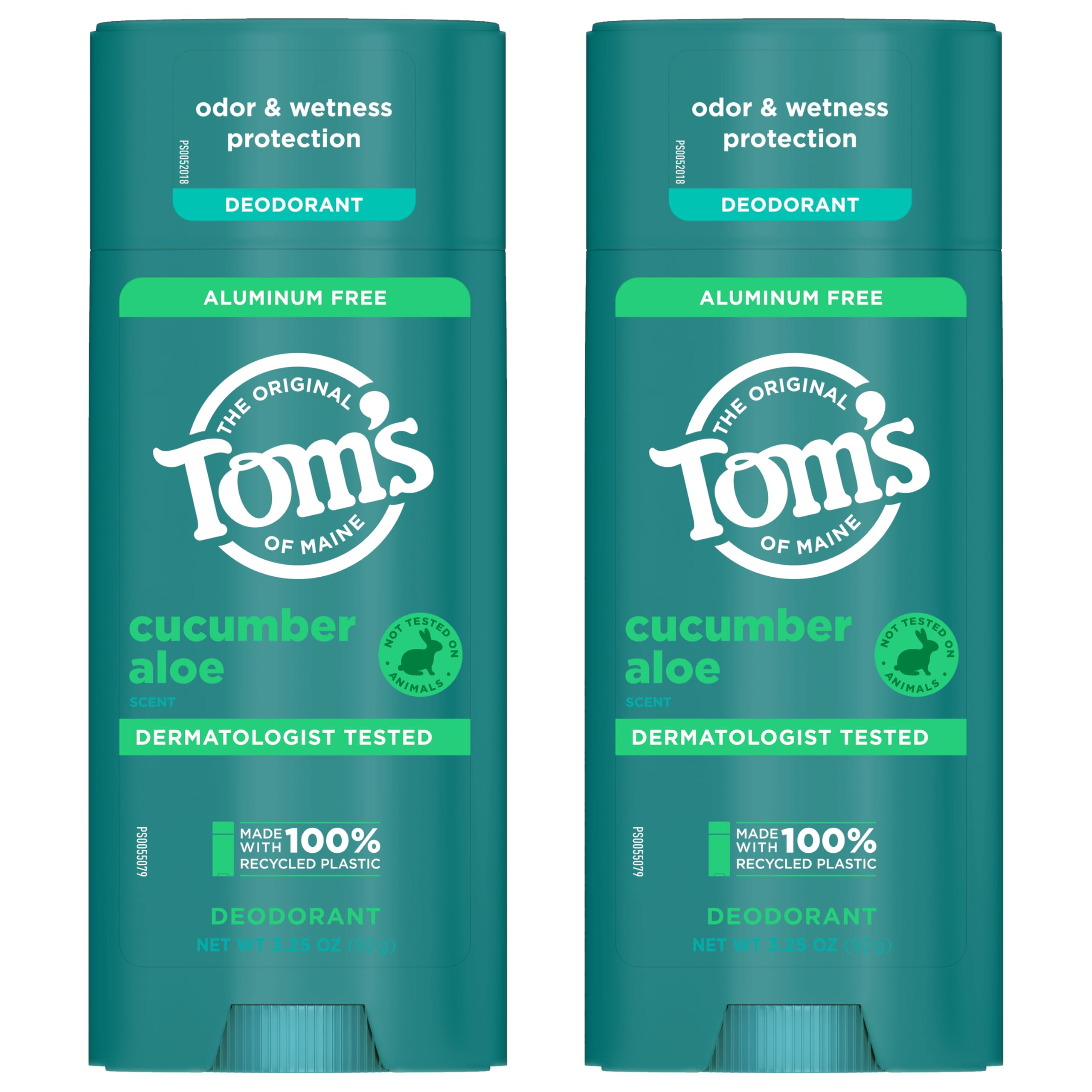 Tom's of Maine Cucumber Aloe Aluminum-Free Natural Deodorant – Goes on Clear | Odor & Wetness Protection | 3.25 oz (2 Pack)