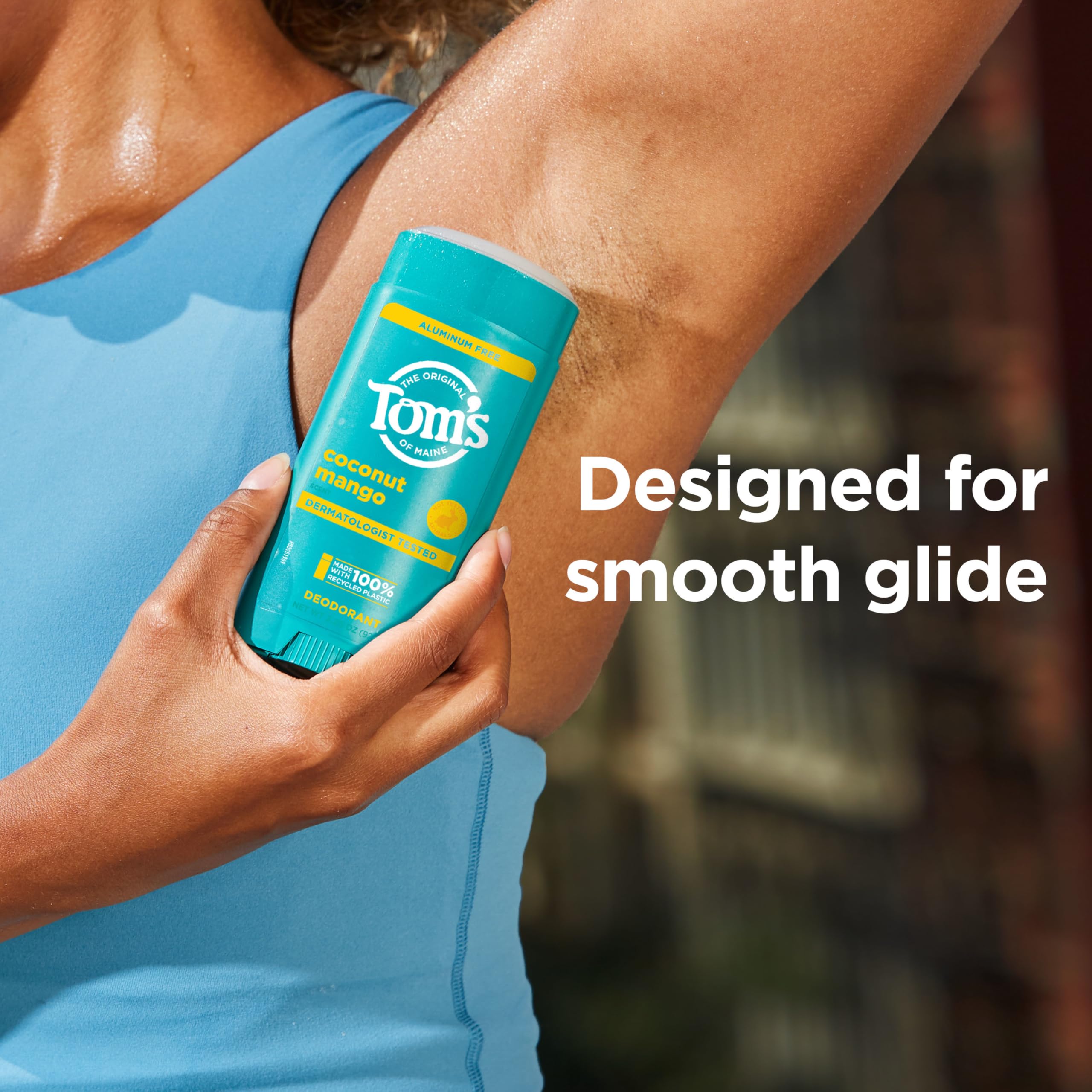 Tom's of Maine Coconut Mango Aluminum-Free Deodorant for Women & Men – Goes on Clear, Odor & Wetness Protection | 2-Pack (3.25 oz each)
