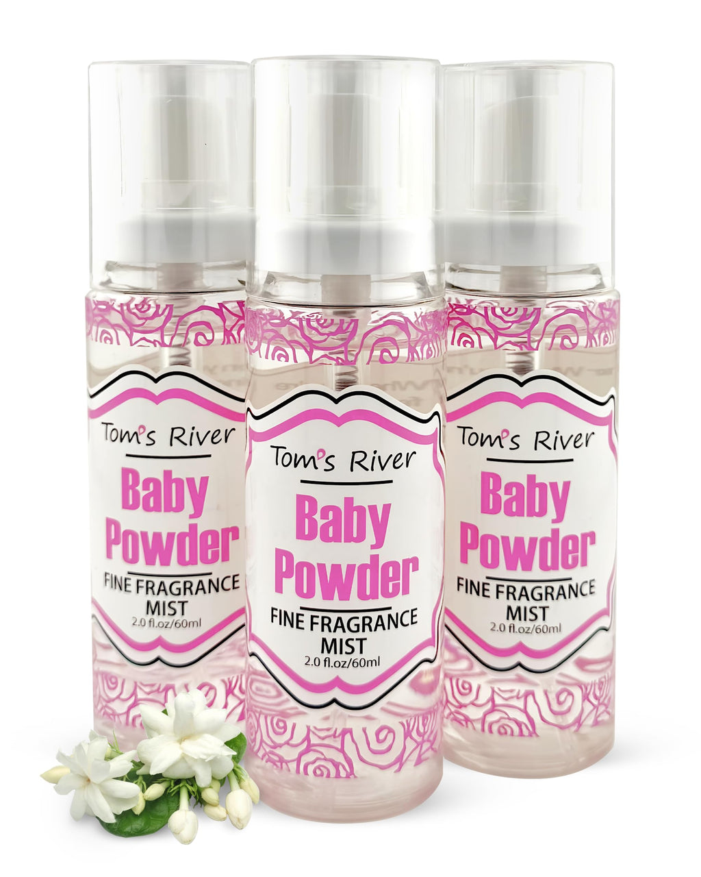Tom's River Fine Fragrance Body & Hair Mist – Baby Powder Scented (Pack of 3) | 2 fl oz / 60 ml Each