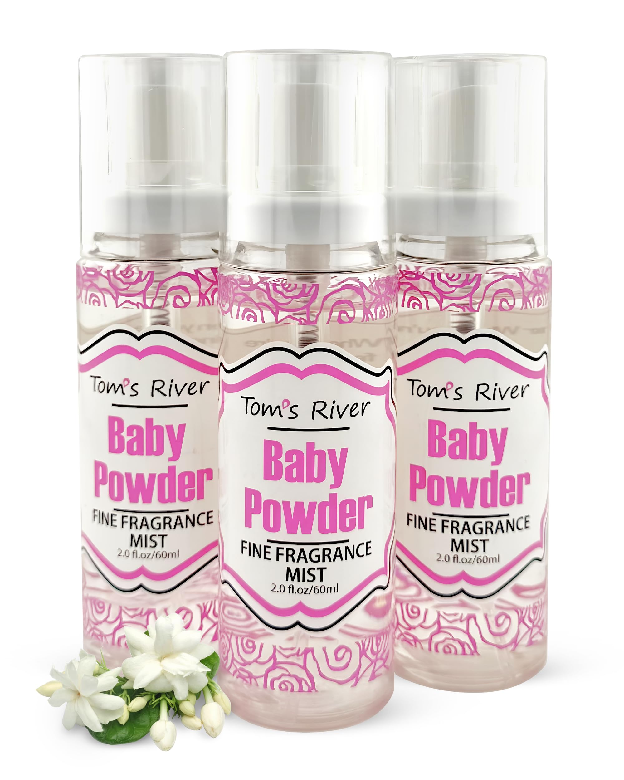 Tom's River Fine Fragrance Body & Hair Mist – Baby Powder Scented (Pack of 3) | 2 fl oz / 60 ml Each