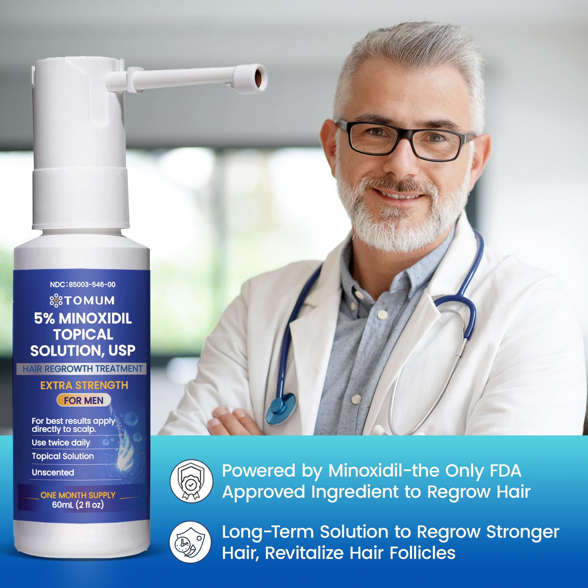 Tomum Men's 5% Minoxidil Hair Growth Spray – Extra Strength, 60ml, Made in USA