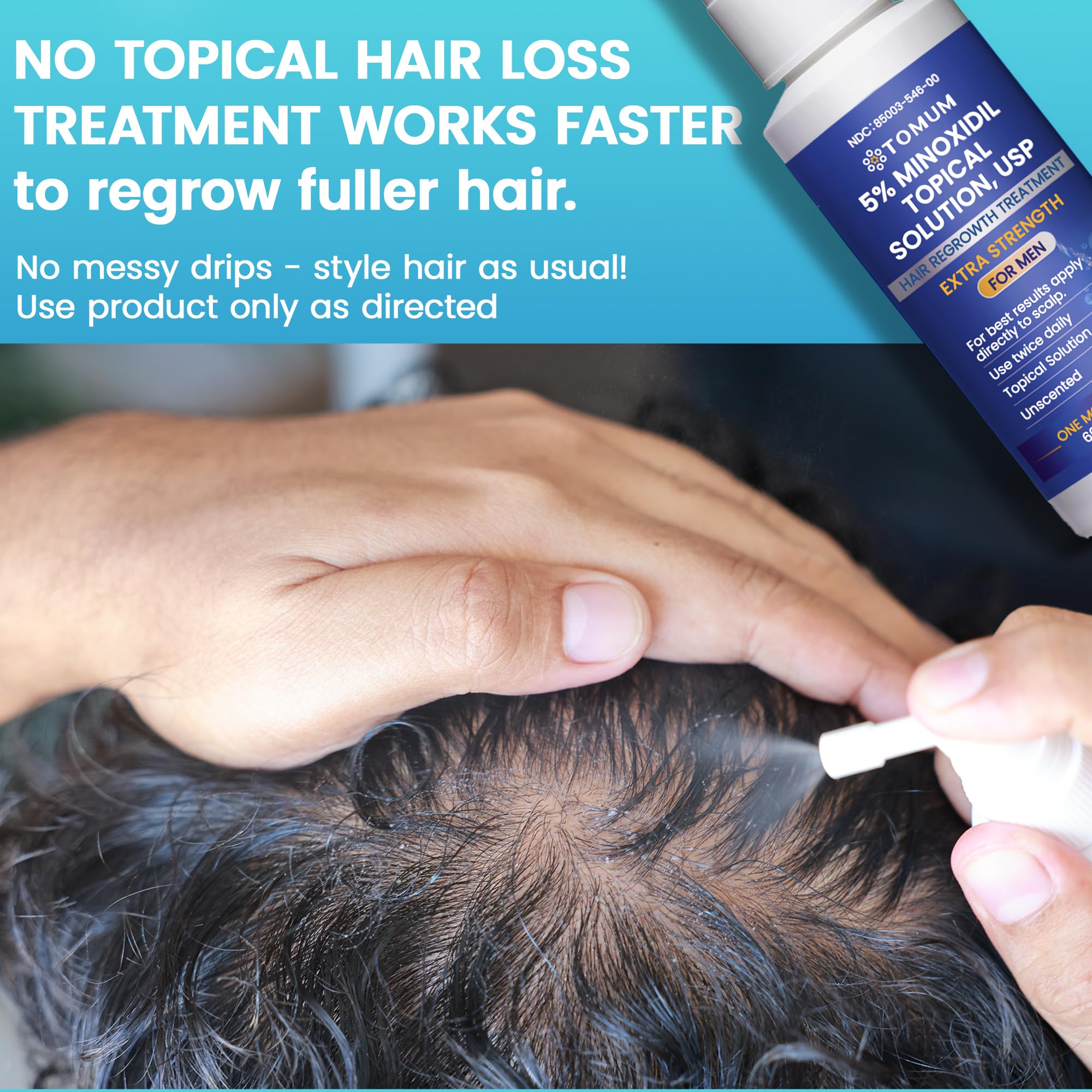 Tomum Men's 5% Minoxidil Hair Growth Spray – Extra Strength, 60ml, Made in USA