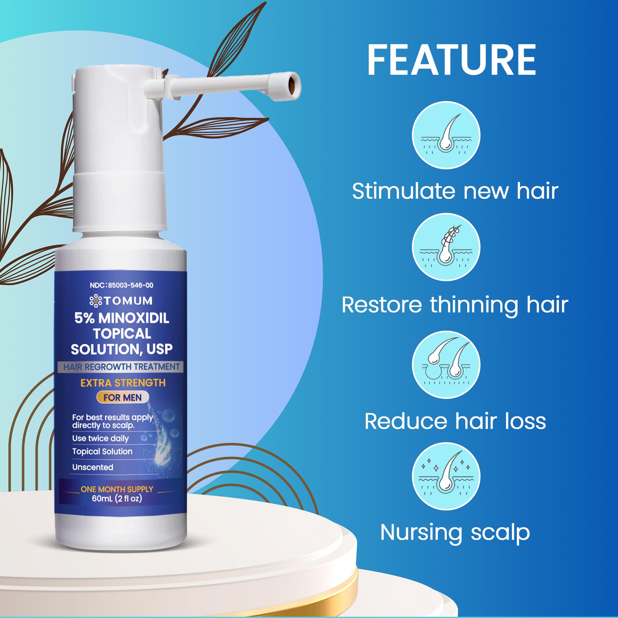 Tomum Men's 5% Minoxidil Hair Growth Spray – Extra Strength, 60ml, Made in USA