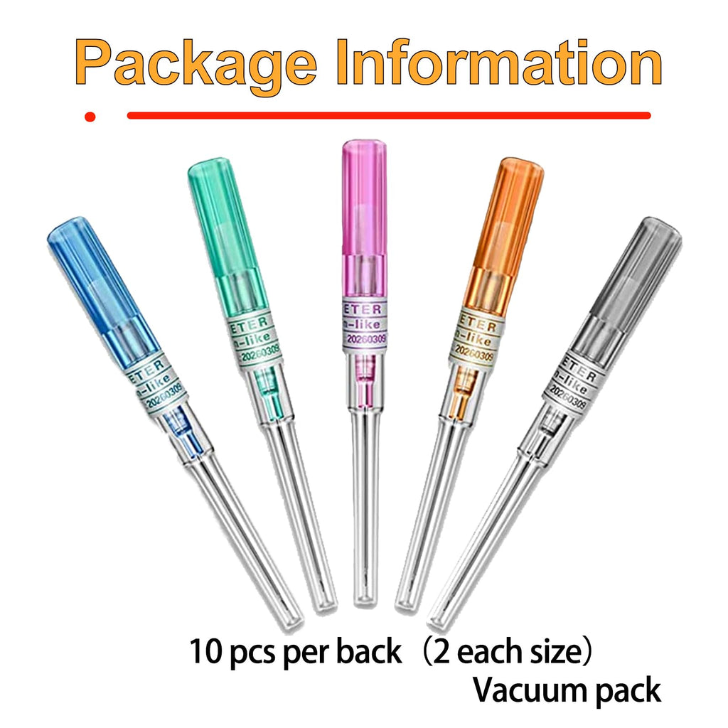 TONBAO Catheter Piercing Needles - 50 Mixed Disposable Needles, 316L Stainless Steel, Vacuum Pack
