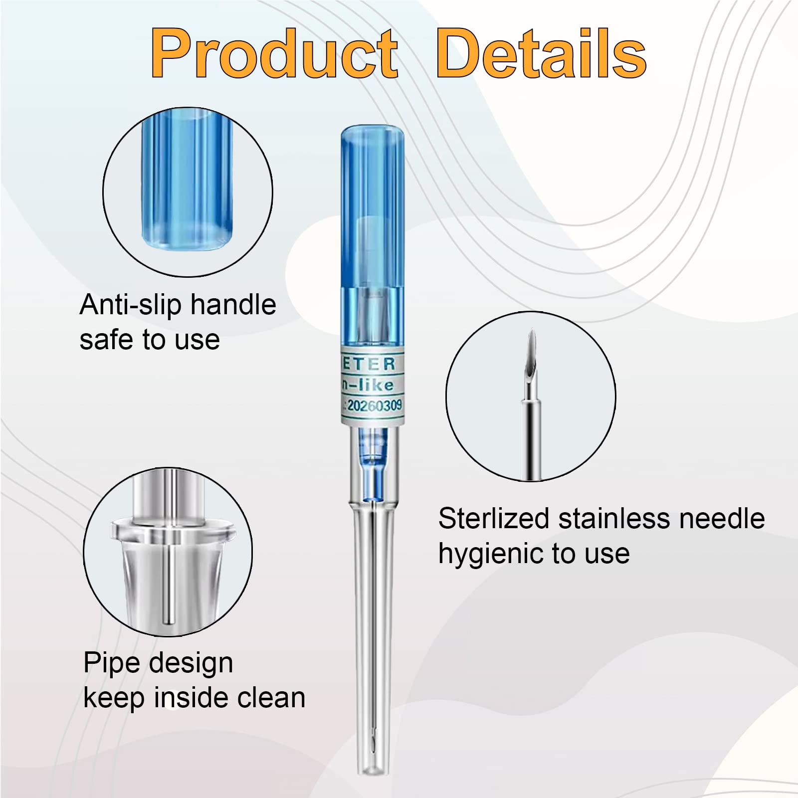 TONBAO Catheter Piercing Needles - 50 Mixed Disposable Needles, 316L Stainless Steel, Vacuum Pack