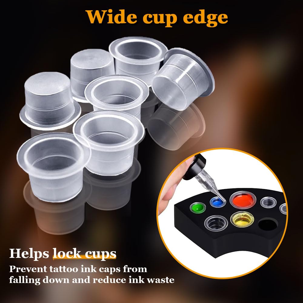 TONBAO 600pcs Tattoo Ink Caps Kit with 2 Holders – S/M/L Mixed Sizes, Wide Edge Cups
