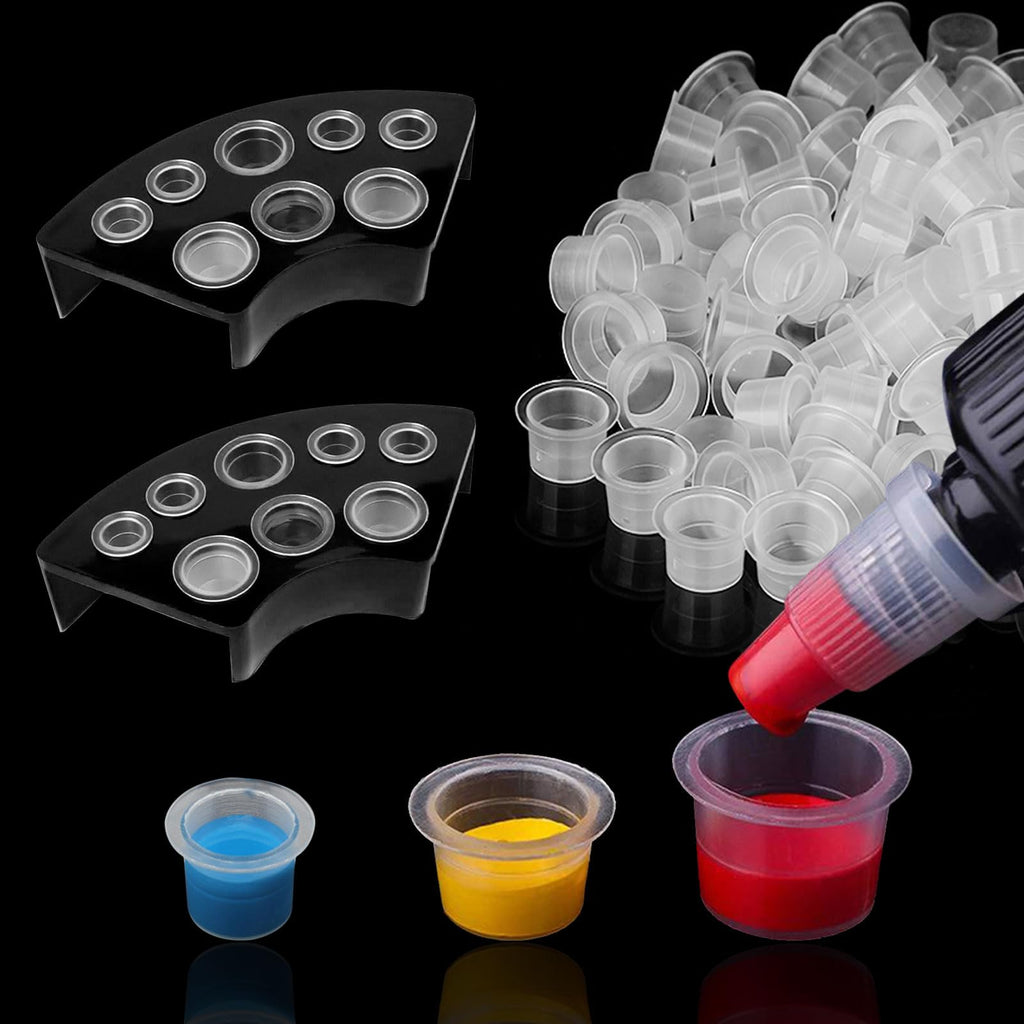 TONBAO 600pcs Tattoo Ink Caps Kit with 2 Holders – S/M/L Mixed Sizes, Wide Edge Cups