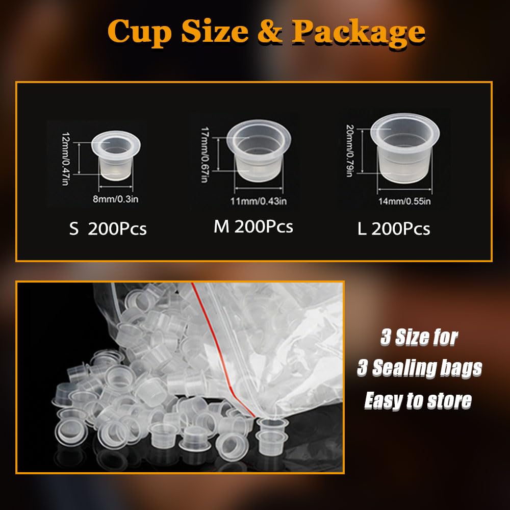TONBAO 600pcs Tattoo Ink Caps Kit with 2 Holders – S/M/L Mixed Sizes, Wide Edge Cups