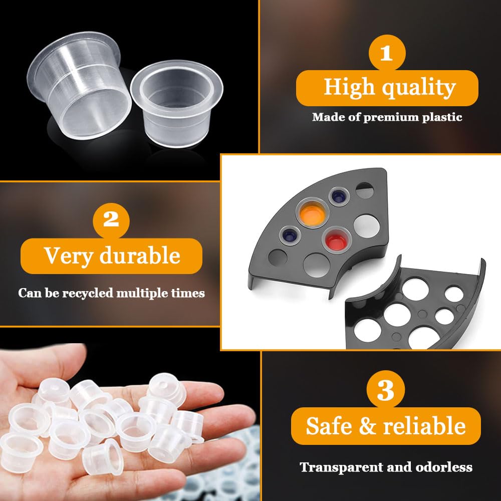 TONBAO 600pcs Tattoo Ink Caps Kit with 2 Holders – S/M/L Mixed Sizes, Wide Edge Cups