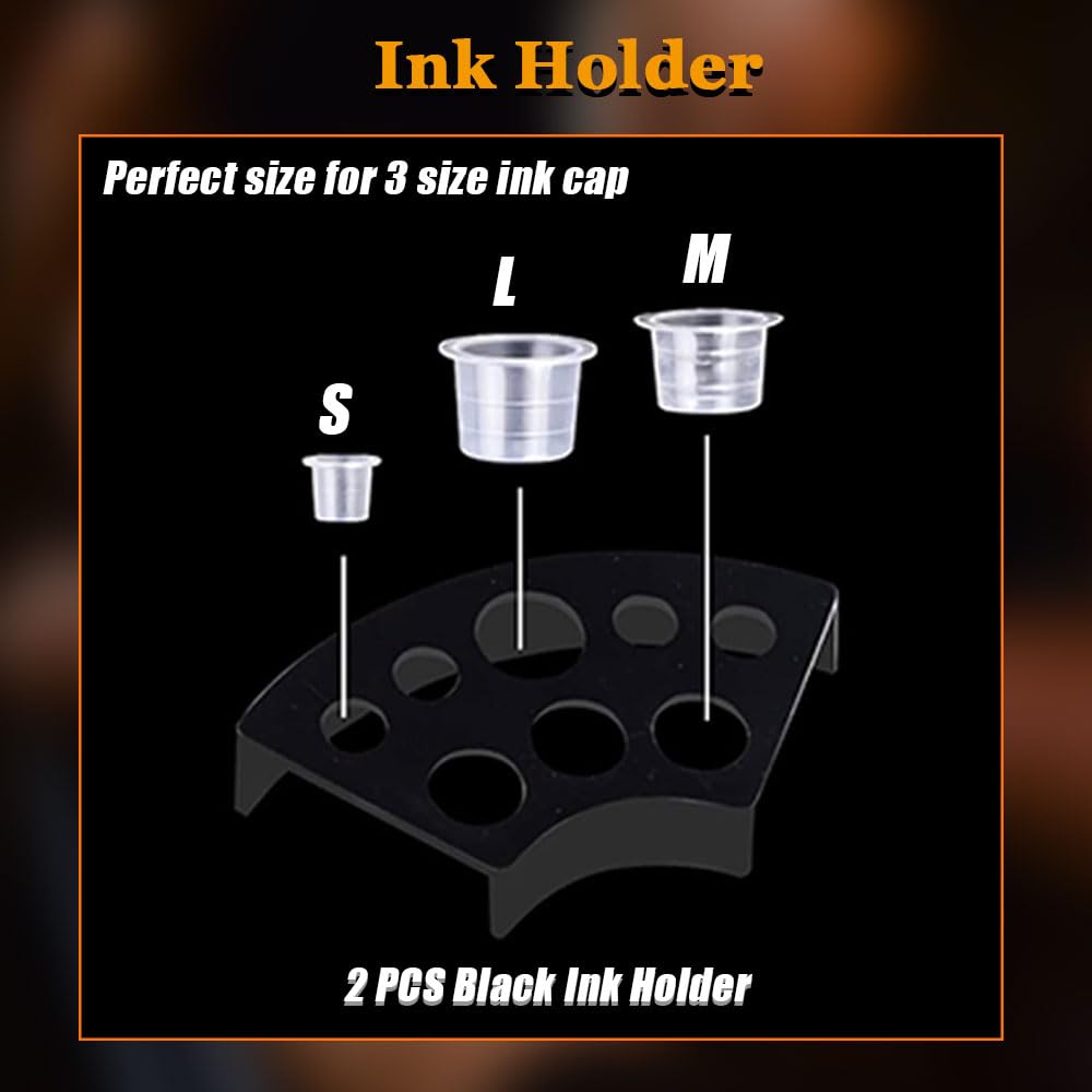 TONBAO 600pcs Tattoo Ink Caps Kit with 2 Holders – S/M/L Mixed Sizes, Wide Edge Cups