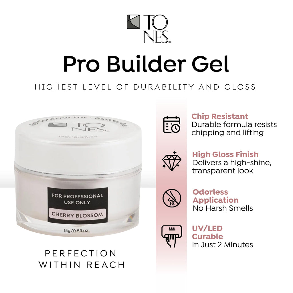 TONES Premium Self-Leveling Nail Builder Gel Cherry Blossom (0.5 fl oz) – UV/LED, 10-Free