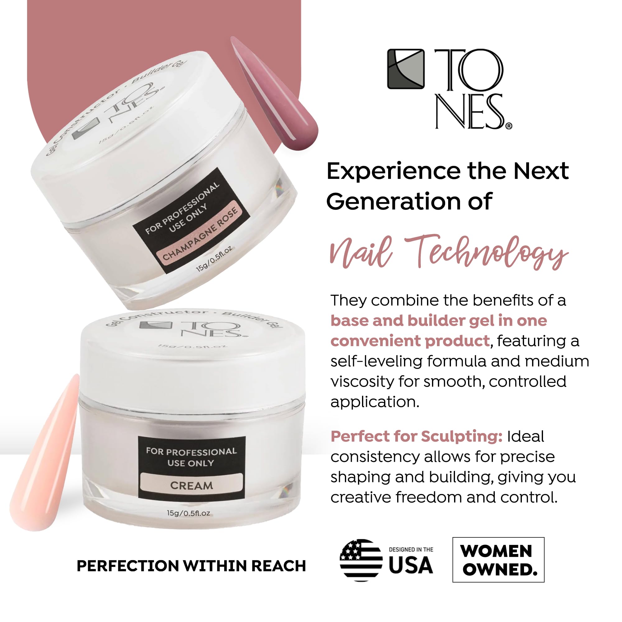 TONES Premium Self-Leveling Nail Builder Gel Cherry Blossom (0.5 fl oz) – UV/LED, 10-Free