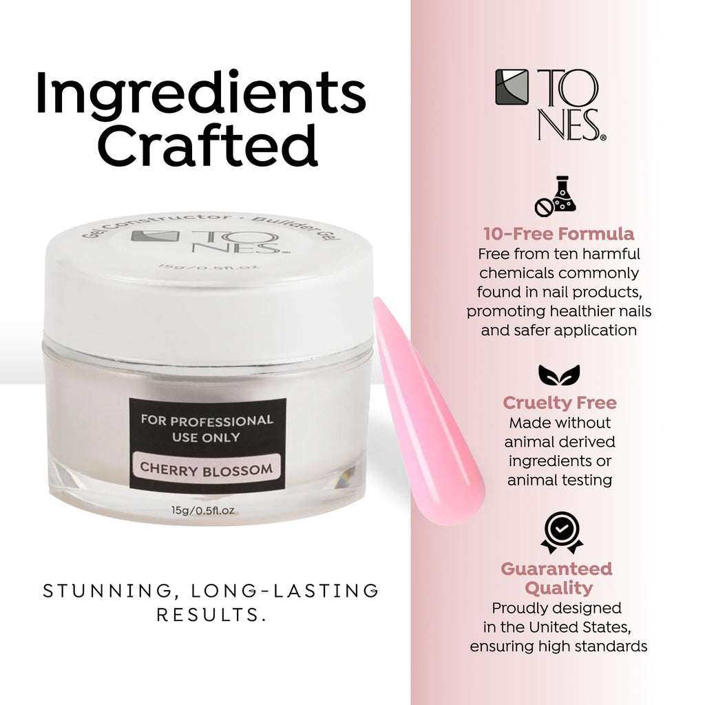 TONES Premium Self-Leveling Nail Builder Gel Cherry Blossom (0.5 fl oz) – UV/LED, 10-Free