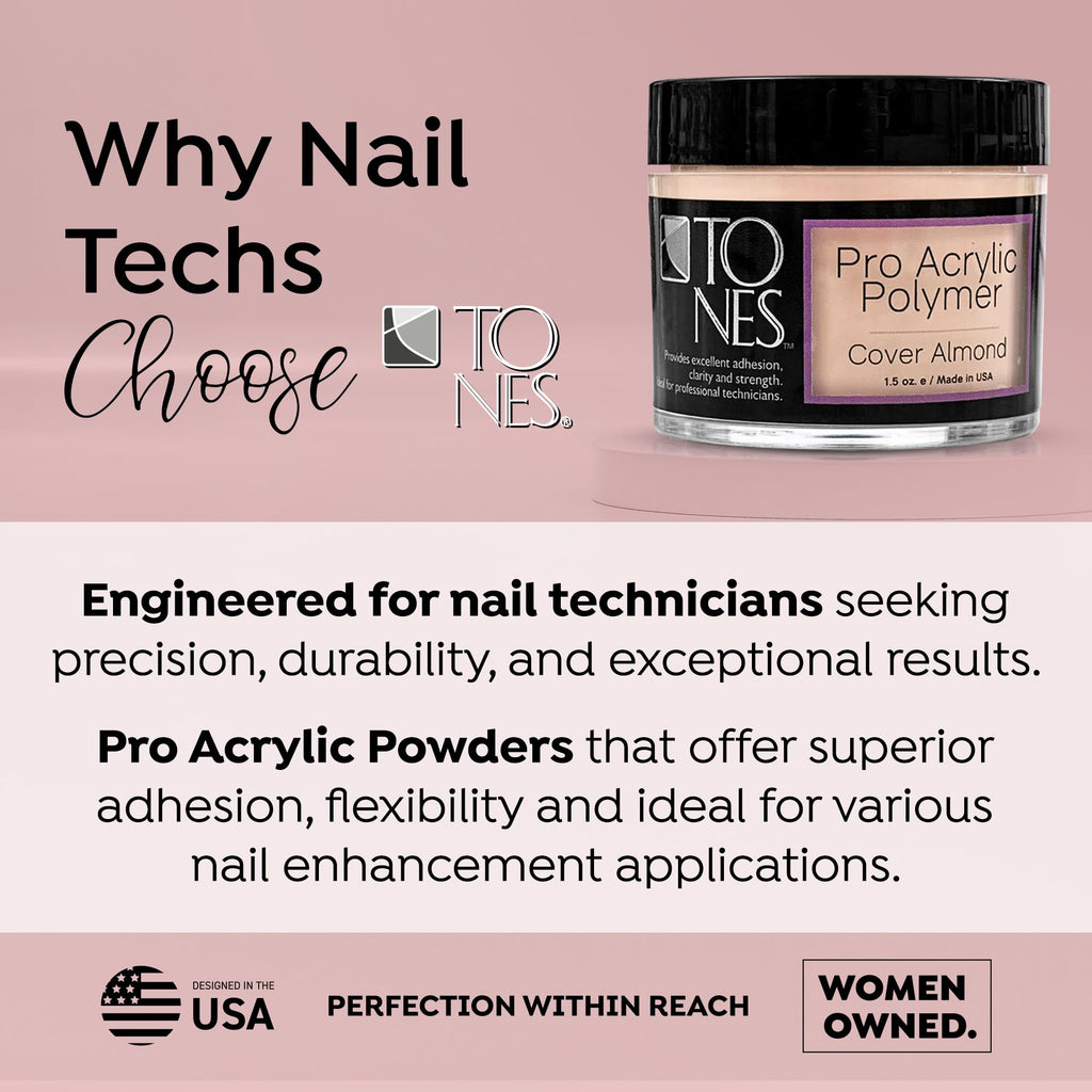 TONES Pro Acrylic Nail Powder – Cover Almond Soft Nude Beige, 8.5 oz | Salon-Quality Extensions & 3D Art