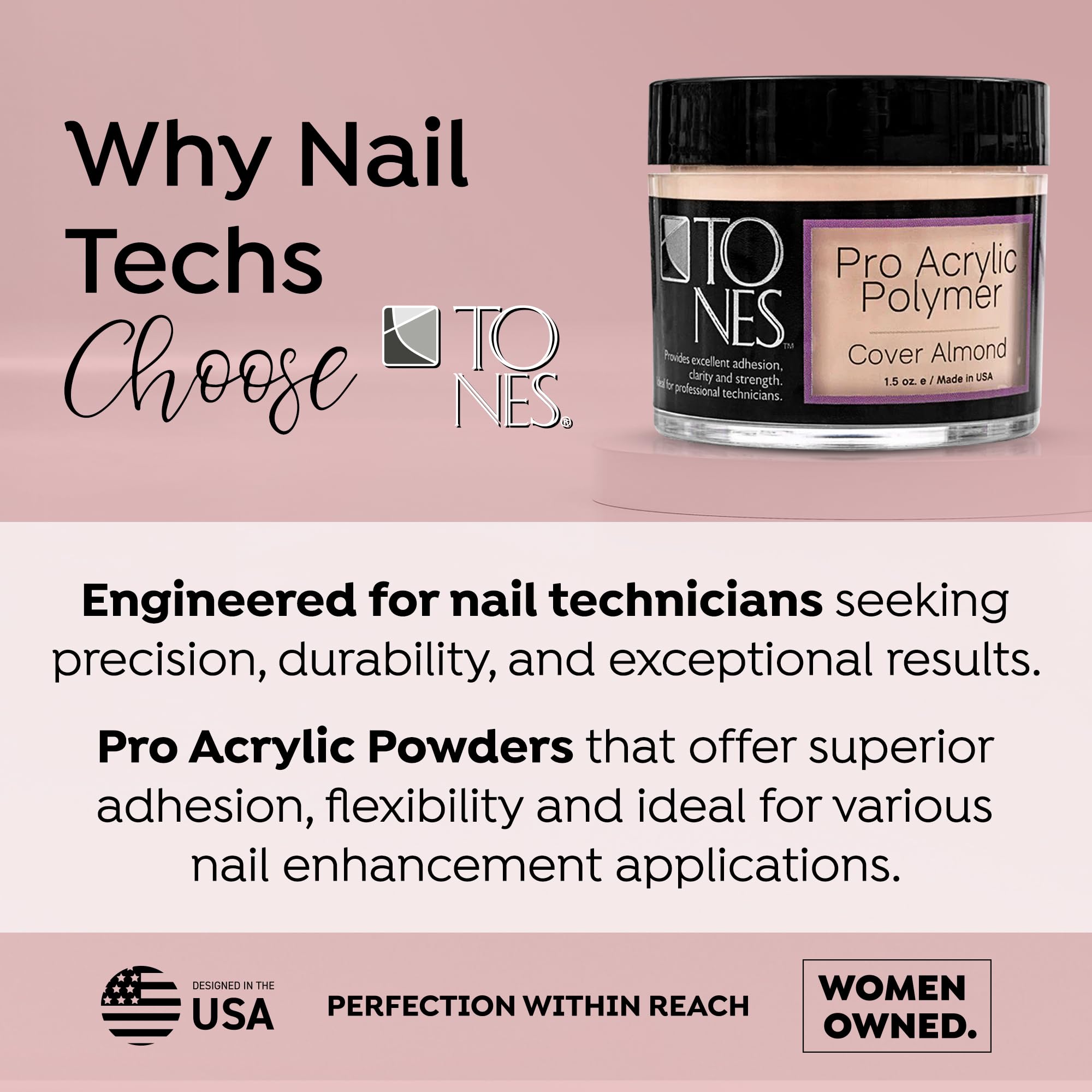 TONES Pro Acrylic Nail Powder – Cover Almond Soft Nude Beige, 8.5 oz | Salon-Quality Extensions & 3D Art
