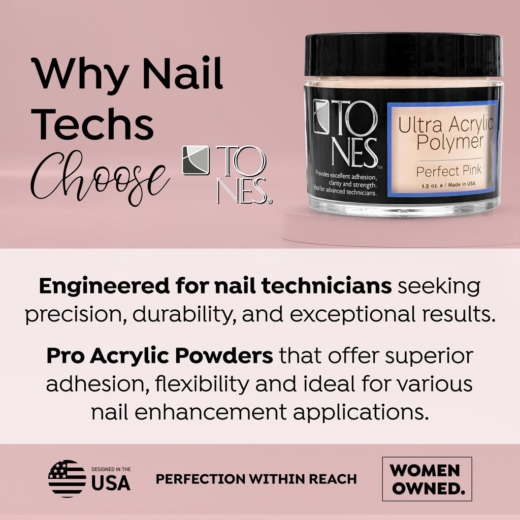 TONES Ultra Acrylic Powder - Perfect Pink (8.5 oz) | Durable Retention & Silky Texture