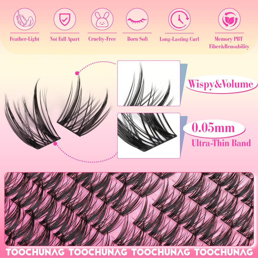 TOOCHUNAG Wispy Lash Clusters Kit — Spiky Manga Lashes (8–14mm) DIY Extensions