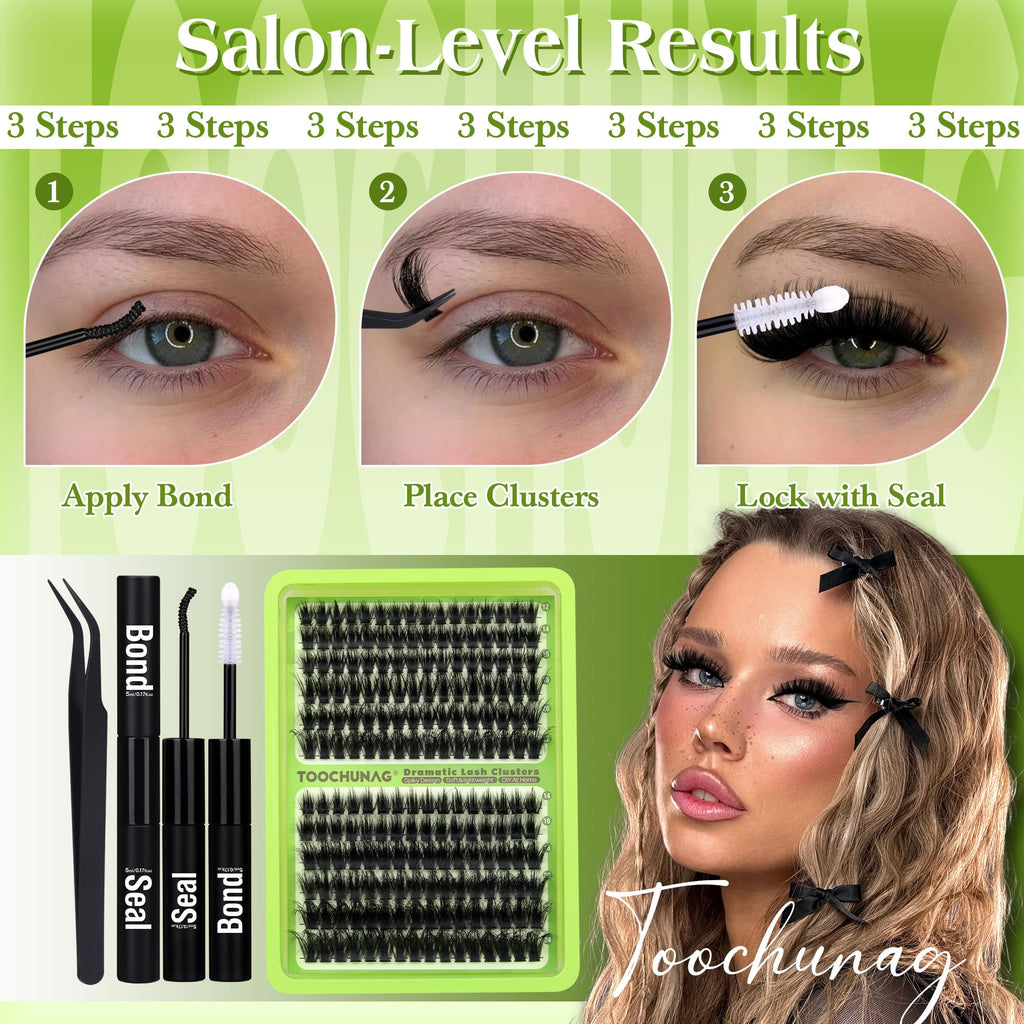 TOOCHUNAG Thick Lash Clusters Kit 12–24mm | DIY Lash Extensions, 180D+240D, D-Curly
