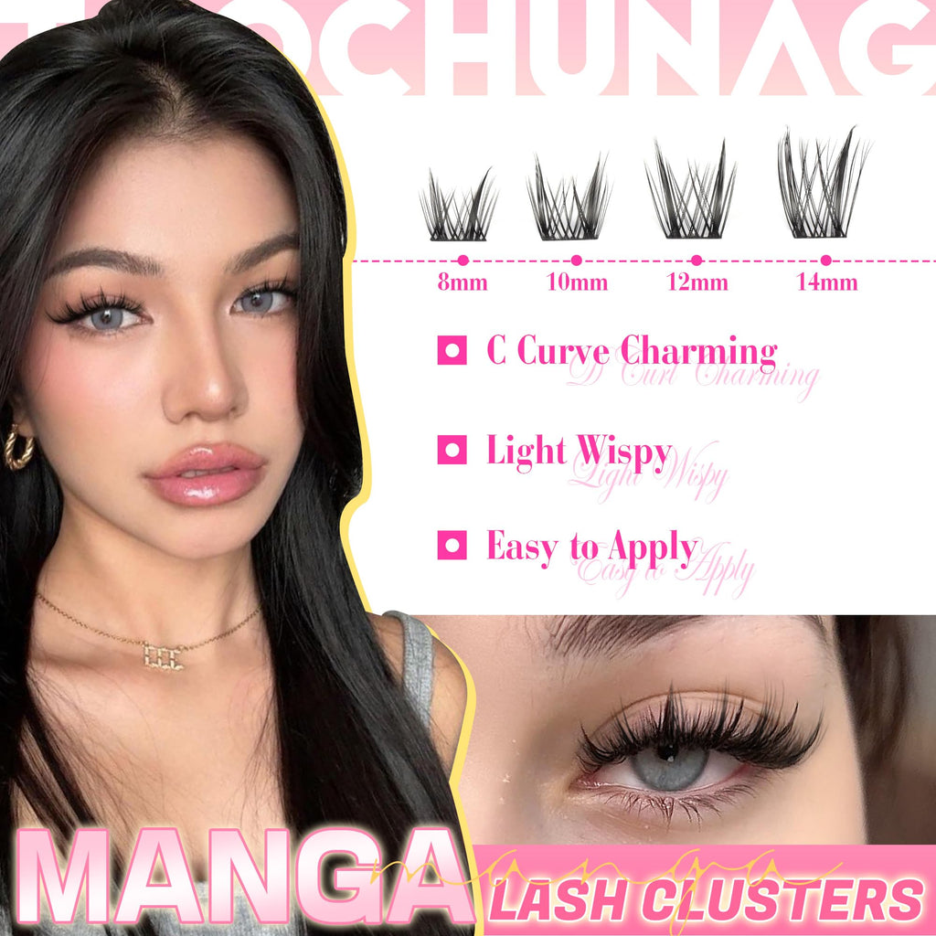 TOOCHUNAG Wispy Lash Clusters Kit — Spiky Manga Lashes (8–14mm) DIY Extensions