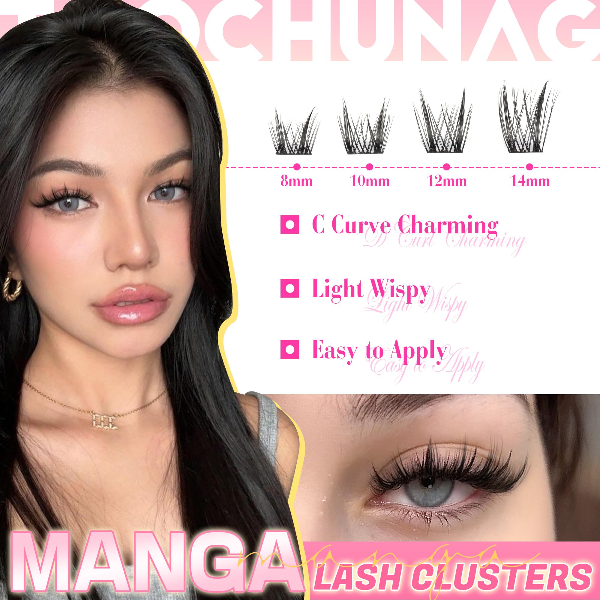 TOOCHUNAG Wispy Lash Clusters Kit — Spiky Manga Lashes (8–14mm) DIY Extensions