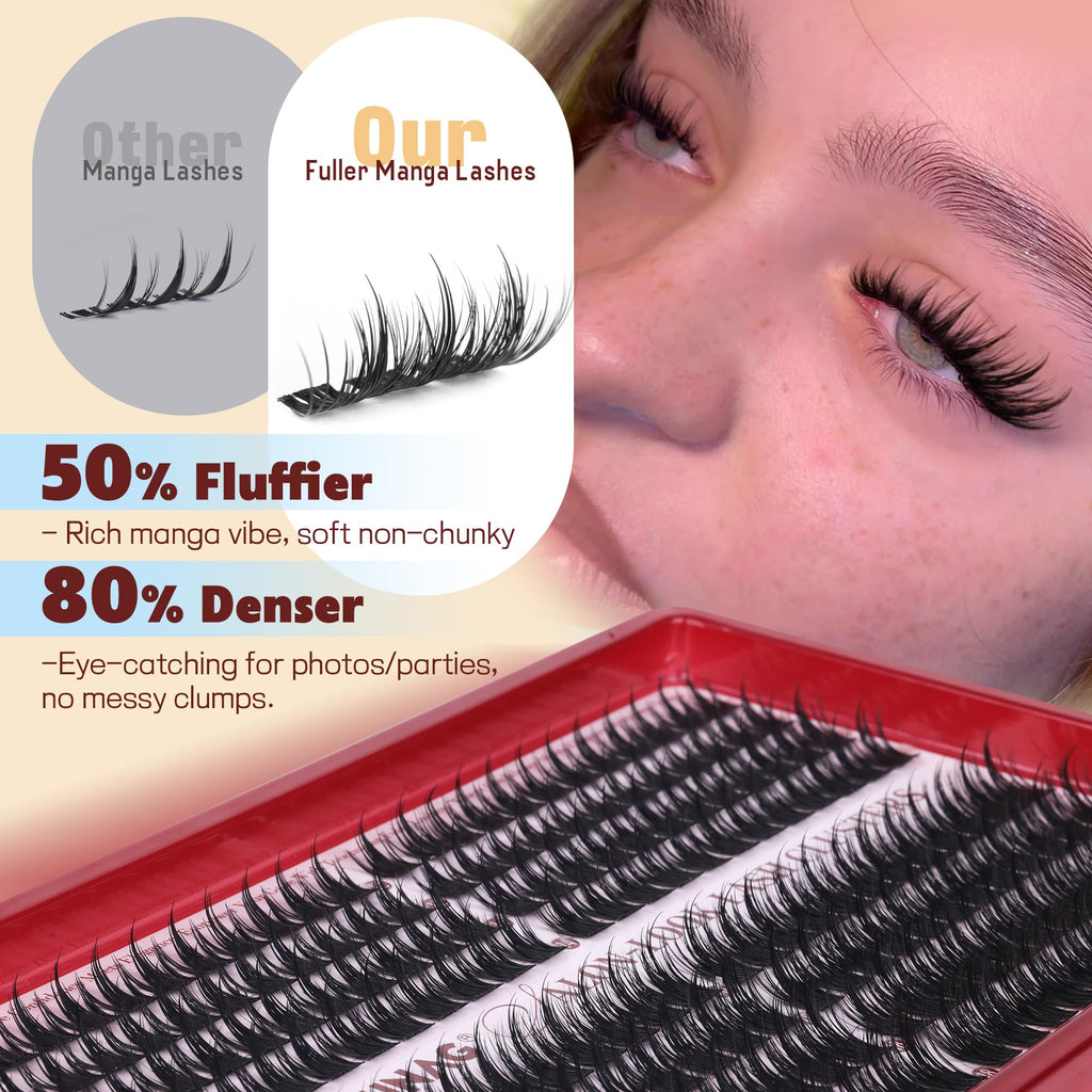 TOOCHUNAG Lash Clusters Kit 192pcs – Anime Lashes 12-18mm D Volume with Bond & Tweezers