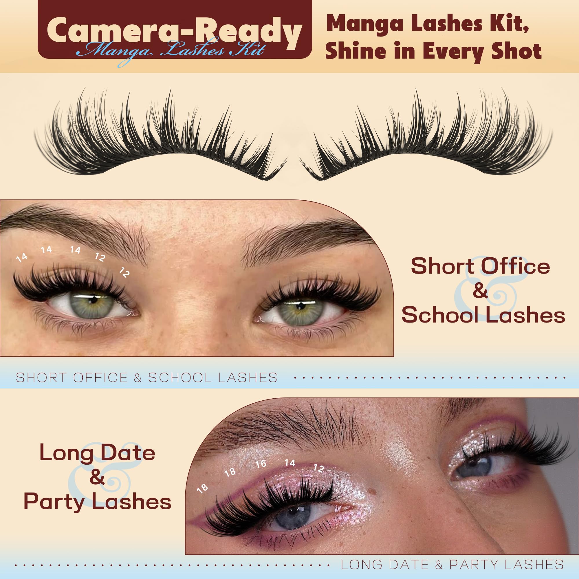 TOOCHUNAG Lash Clusters Kit 192pcs – Anime Lashes 12-18mm D Volume with Bond & Tweezers