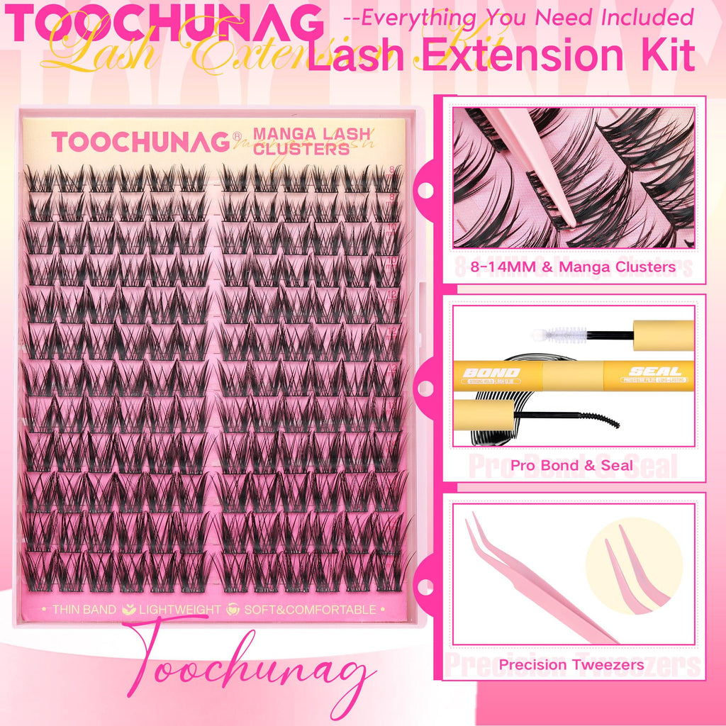 TOOCHUNAG Wispy Lash Clusters Kit — Spiky Manga Lashes (8–14mm) DIY Extensions