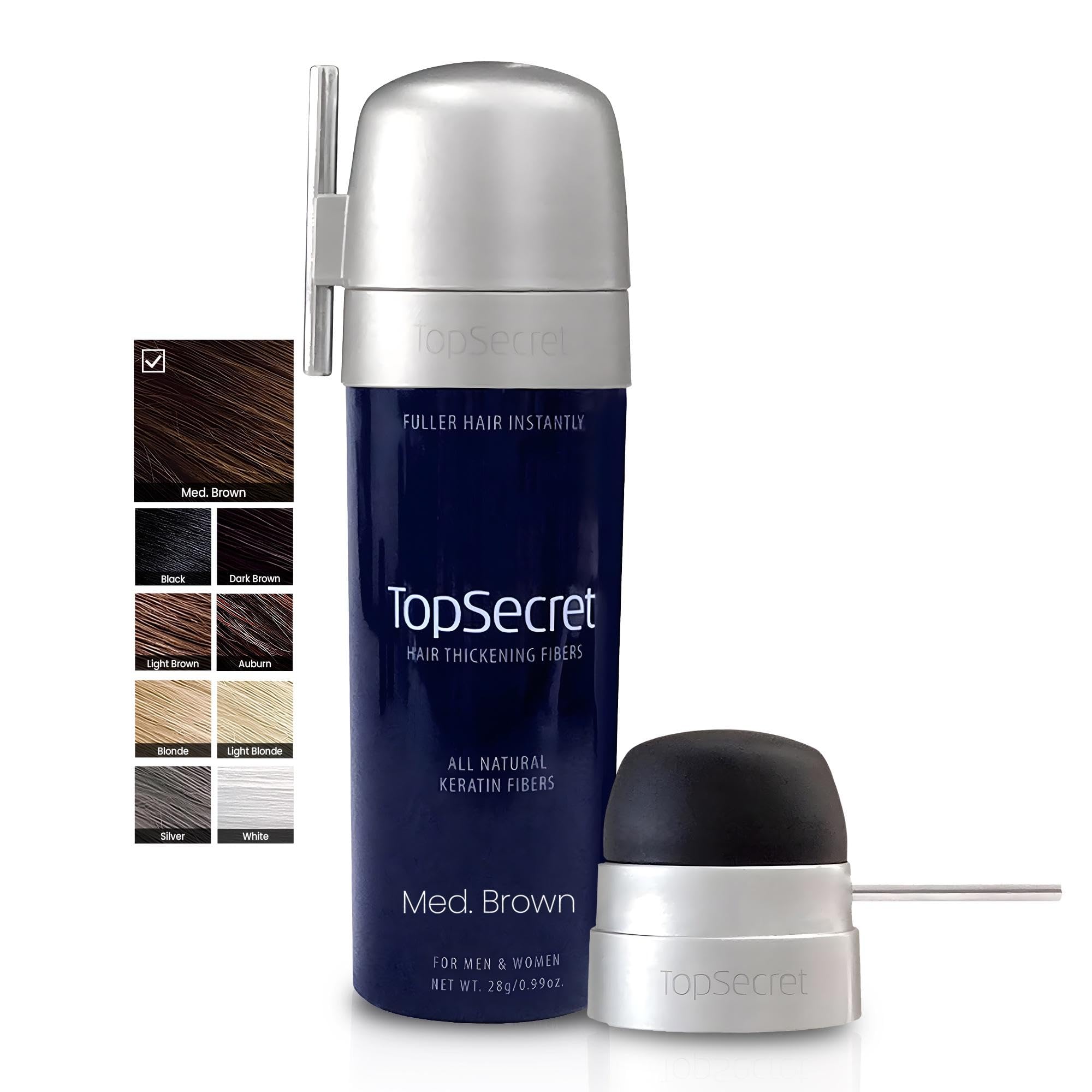Top Secret Hair Thickening Fibers with Precision Applicator – Medium Brown, Large Jar
