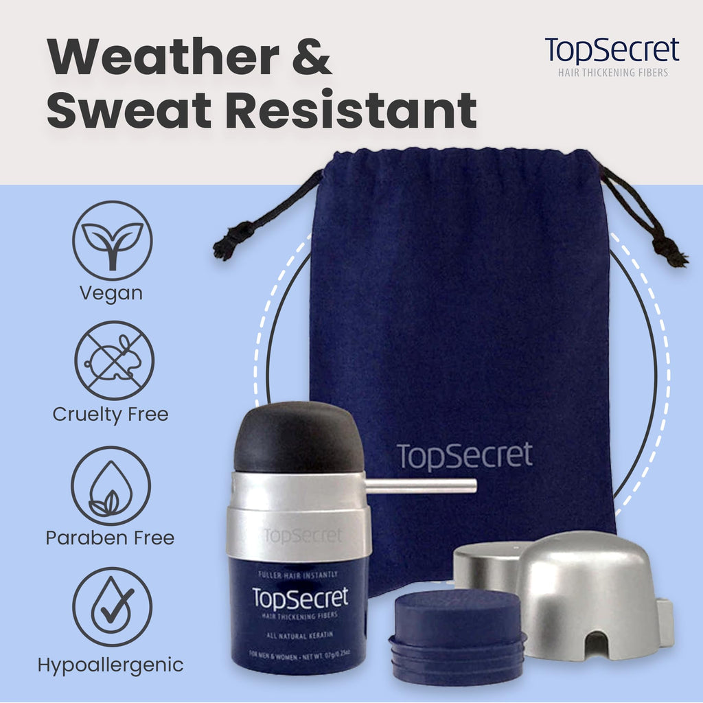Top Secret Hair Thickening Fibers with Precision Applicator – Medium Brown, Large Jar