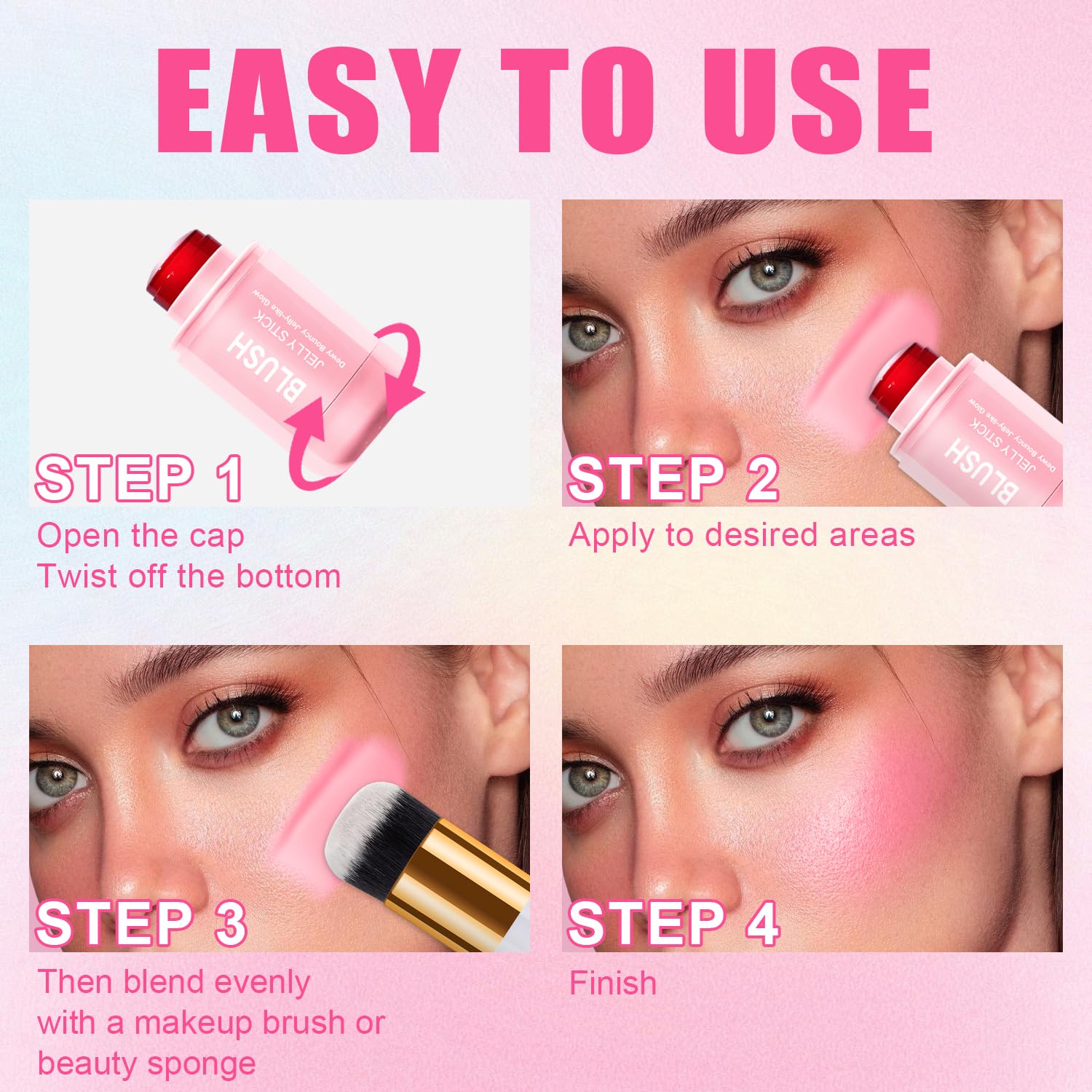Topcent 2 Pcs Jelly Blush Contour Stick – Watercolor Cheek & Lip Tint, Dewy & Waterproof (Set A)