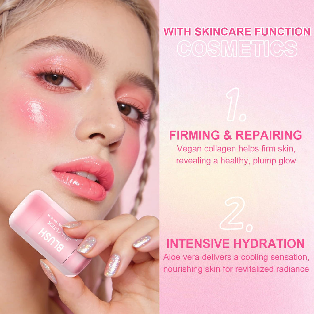 Topcent 2 Pcs Jelly Blush Contour Stick – Watercolor Cheek & Lip Tint, Dewy & Waterproof (Set A)