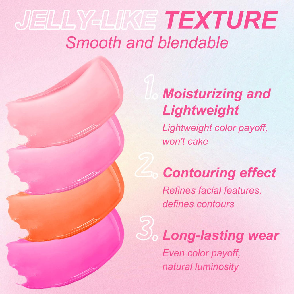 Topcent 2 Pcs Jelly Blush Contour Stick – Watercolor Cheek & Lip Tint, Dewy & Waterproof (Set A)