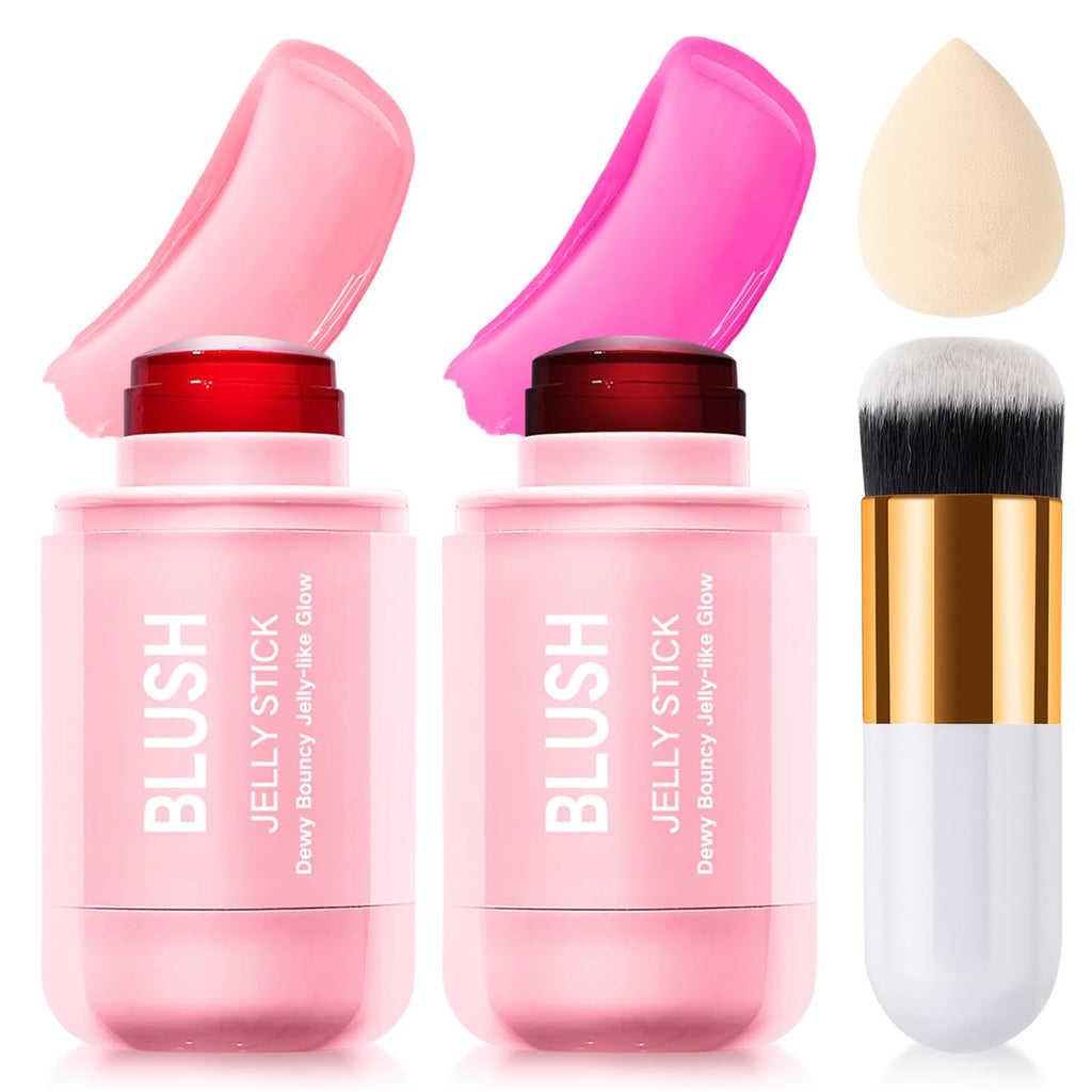 Topcent 2 Pcs Jelly Blush Contour Stick – Watercolor Cheek & Lip Tint, Dewy & Waterproof (Set A)