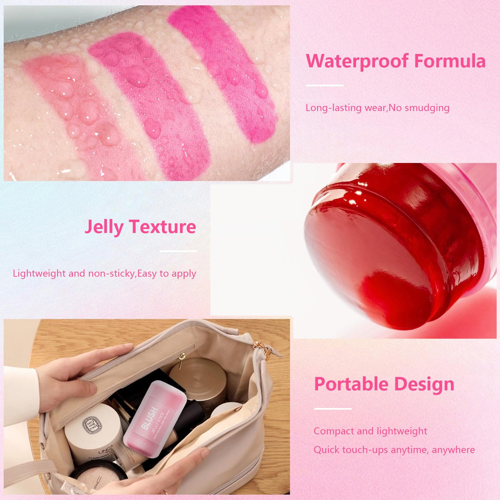 Topcent 2 Pcs Jelly Blush Contour Stick – Watercolor Cheek & Lip Tint, Dewy & Waterproof (Set A)