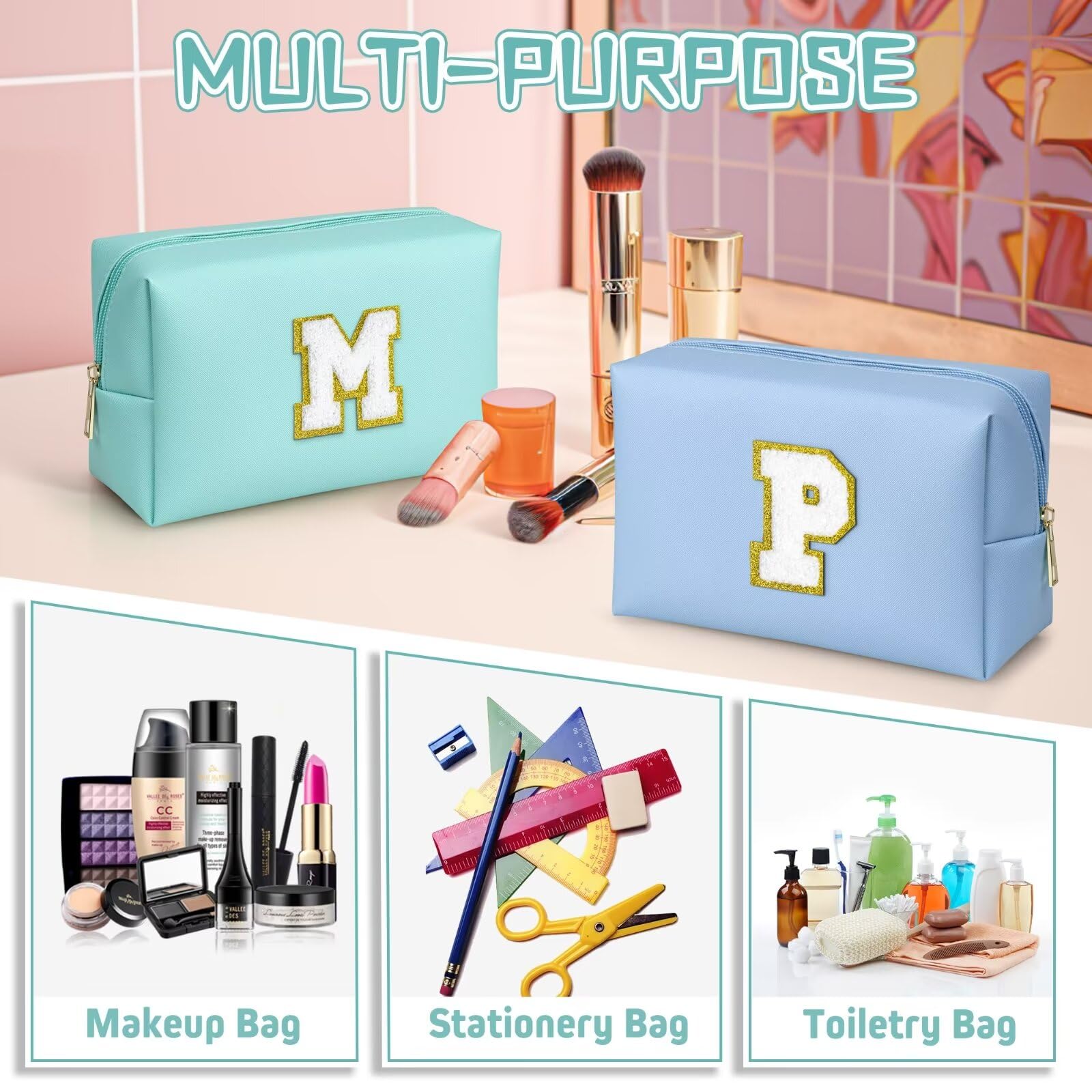 TOPEAST Cosmetic Travel Bag Blue R – Waterproof PU Leather Makeup & Toiletry Bag