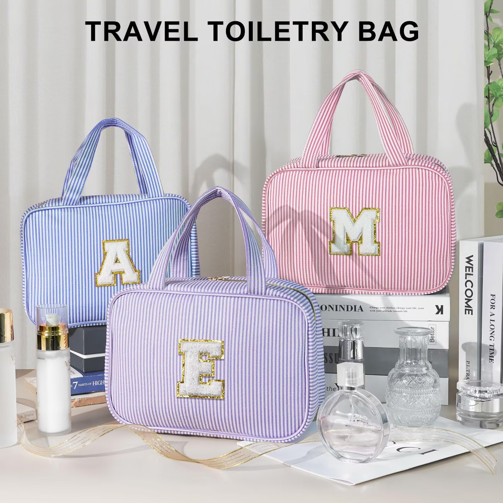 TOPEAST Travel Hanging Toiletry Bag with Personalized Initial – Valentines Gift