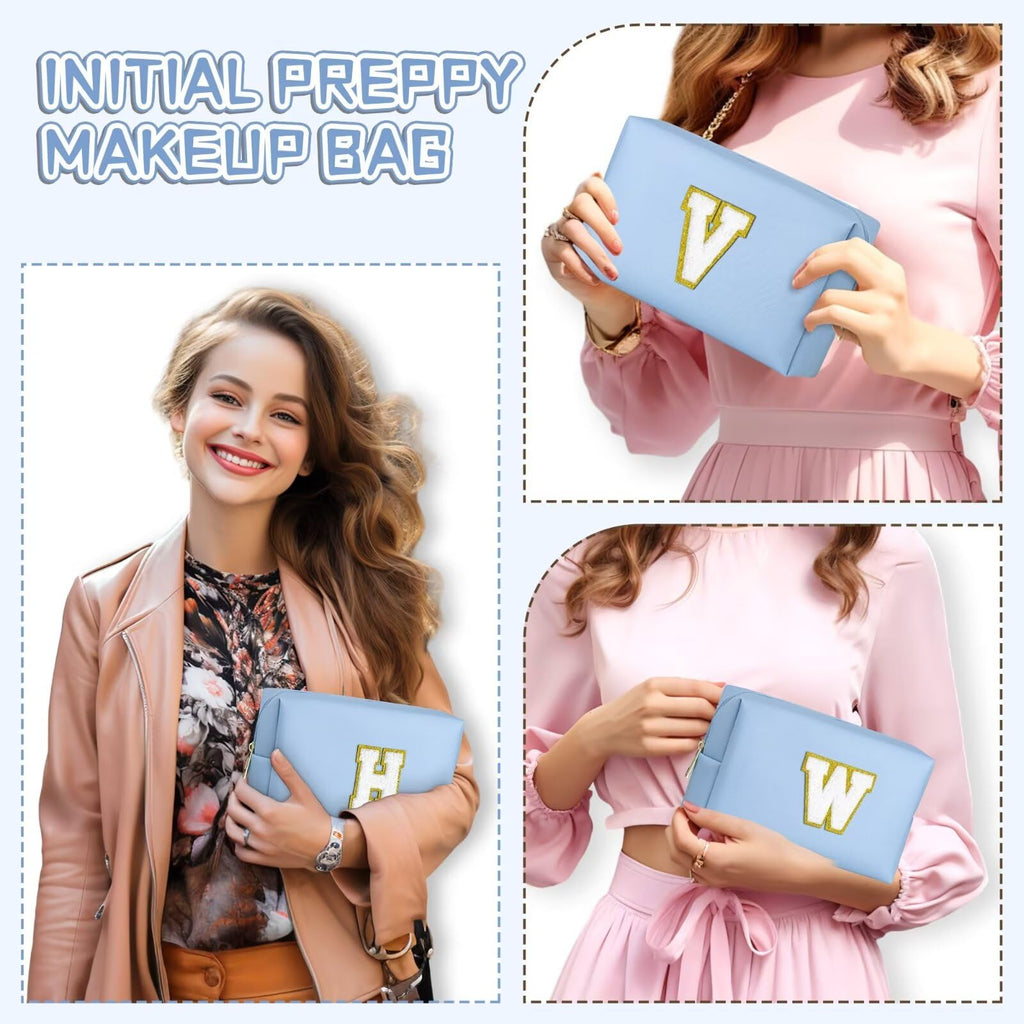 TOPEAST Sky Blue Makeup Bag – Personalized Teen Girl Gift, Preppy Style