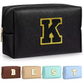 TOPEAST Initial Cosmetic Bag | Personalized PU Leather Travel Toiletry Bag (Black K)
