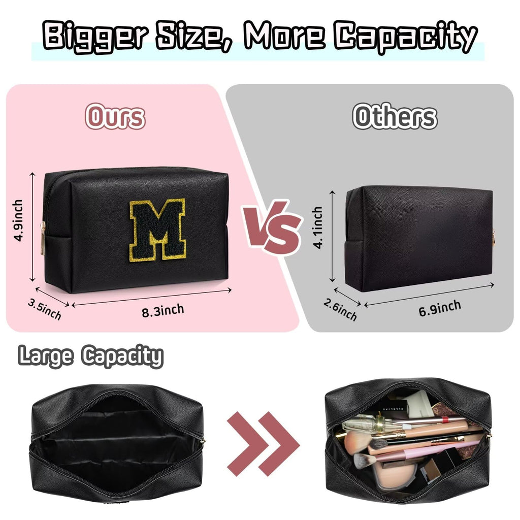 TOPEAST Initial Cosmetic Bag | Personalized PU Leather Travel Toiletry Bag (Black K)