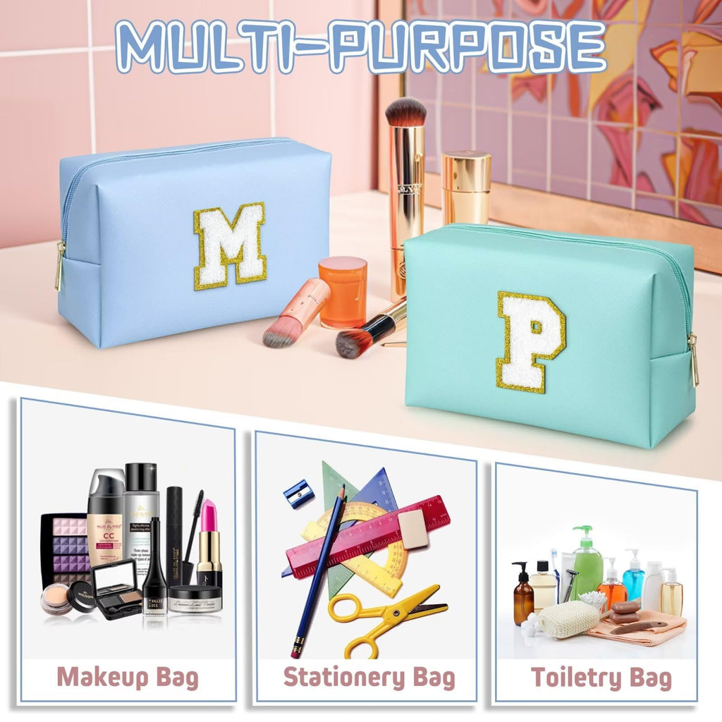 TOPEAST Personalized Initials Travel Makeup Bag for Women – Sky Blue M