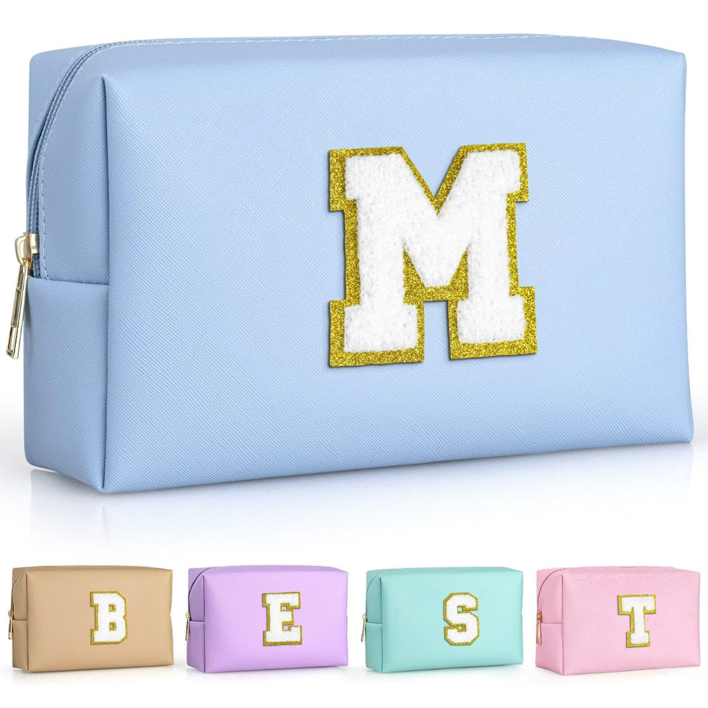 TOPEAST Personalized Initials Travel Makeup Bag for Women – Sky Blue M